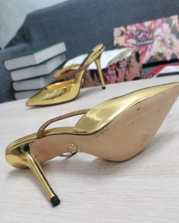 DolGa Polished Mules With Embroidery Gold For Women DG Shoes