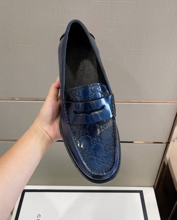GCI Men's GG Embossed Loafers Horsebit Blue For Men 699501