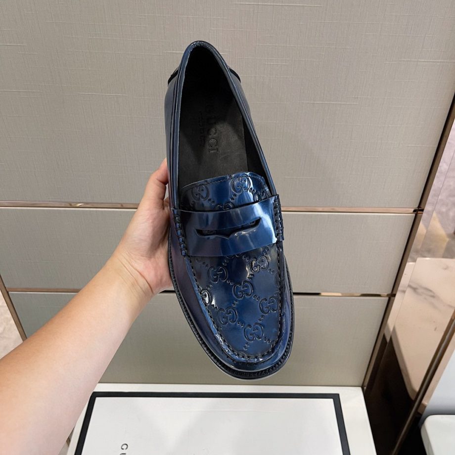 GCI Men's GG Embossed Loafers Horsebit Blue For Men 699501