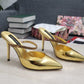 DolGa Polished Mules With Embroidery Gold For Women DG Shoes