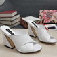 DolGa Satin Mules With Geometric Heel White For Women DG Shoes
