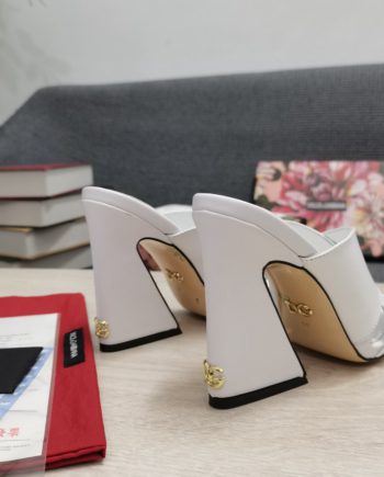 DolGa Satin Mules With Geometric Heel White For Women DG Shoes