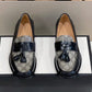GCI Men's GG Loafers Horsebit With Tassel Black And Beige For Men 673817 17X30 1063