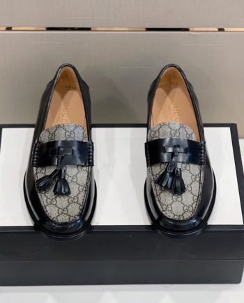 GCI Men's GG Loafers Horsebit With Tassel Black And Beige For Men 673817 17X30 1063