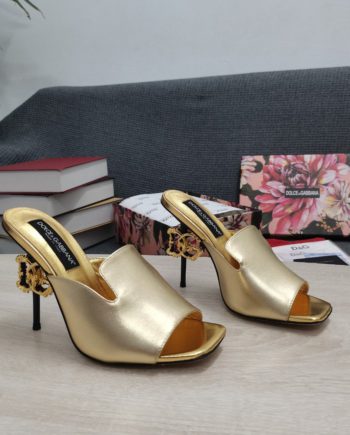 DolGa Lguana-Print Mules Gold For Women DG Shoes