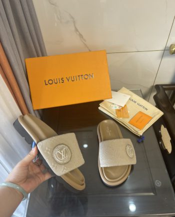 LUV Women's Pool Pillow Comfort Flat Mule Beige For Women LV