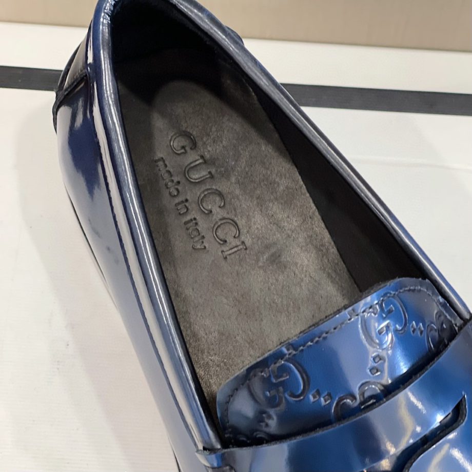 GCI Men's GG Embossed Loafers Horsebit Blue For Men 699501