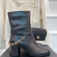 CHL Women's Ankle Boots With Chain Black For Women 3.7in/9.5cm