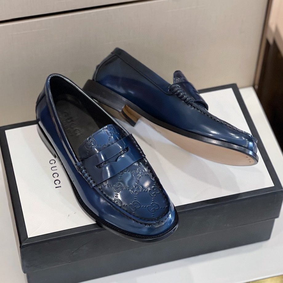 GCI Men's GG Embossed Loafers Horsebit Blue For Men 699501