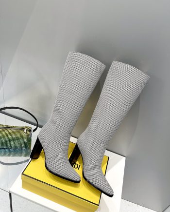 FD Cut High-Heeled FF Chenill Boots Grey For Women