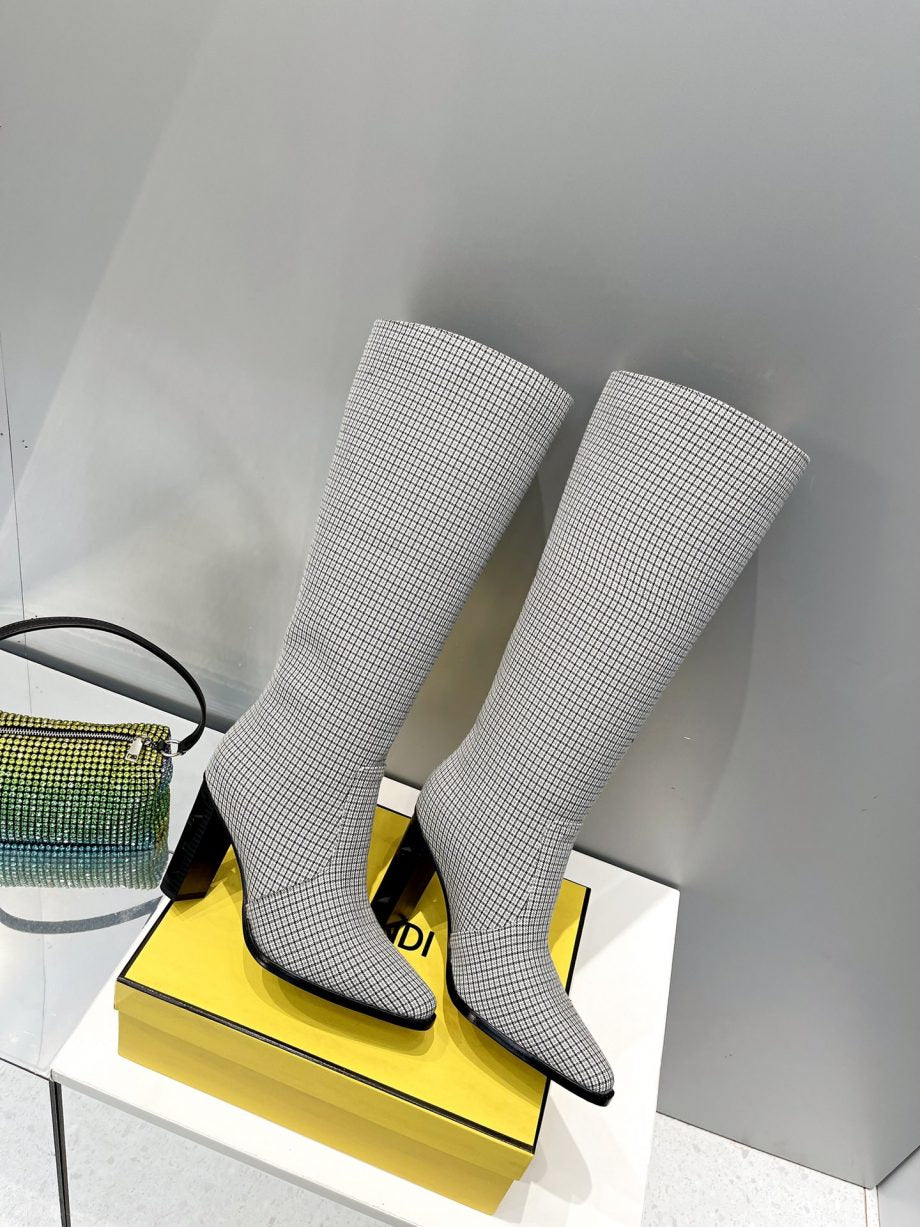 FD Cut High-Heeled FF Chenill Boots Grey For Women