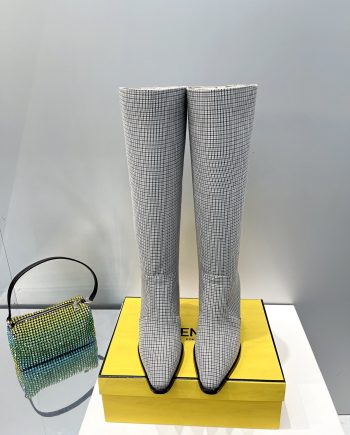 FD Cut High-Heeled FF Chenill Boots Grey For Women