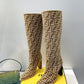 FD Cut High-Heeled FF Chenill Boots Brown For Women