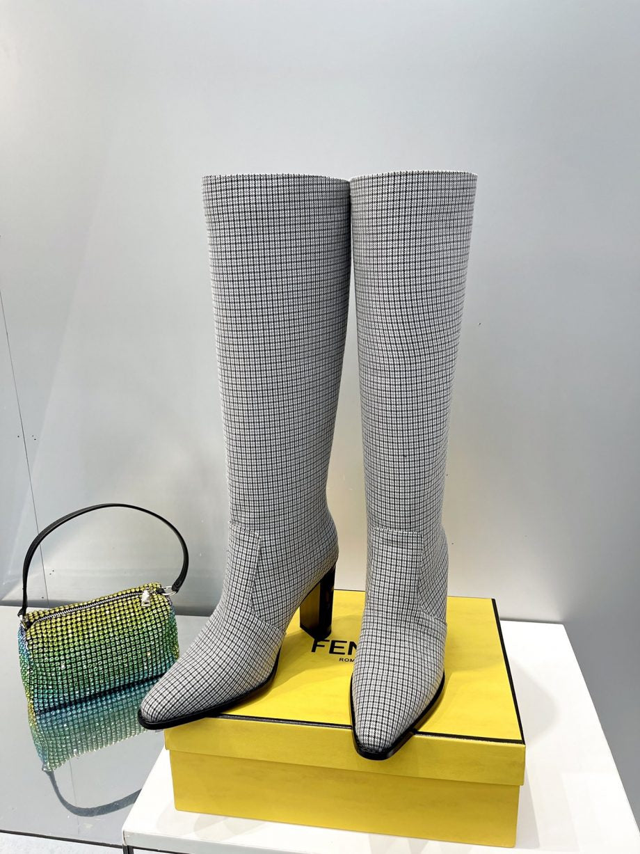 FD Cut High-Heeled FF Chenill Boots Grey For Women