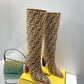 FD Cut High-Heeled FF Chenill Boots Brown For Women