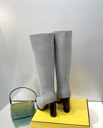 FD Cut High-Heeled FF Chenill Boots Grey For Women