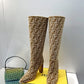 FD Cut High-Heeled FF Chenill Boots Brown For Women
