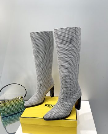 FD Cut High-Heeled FF Chenill Boots Grey For Women