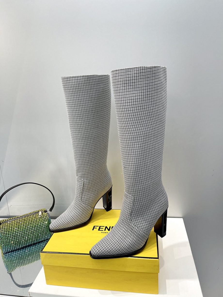 FD Cut High-Heeled FF Chenill Boots Grey For Women
