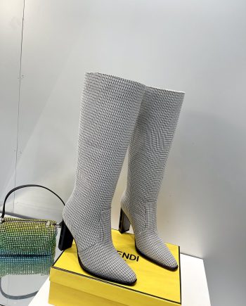 FD Cut High-Heeled FF Chenill Boots Grey For Women