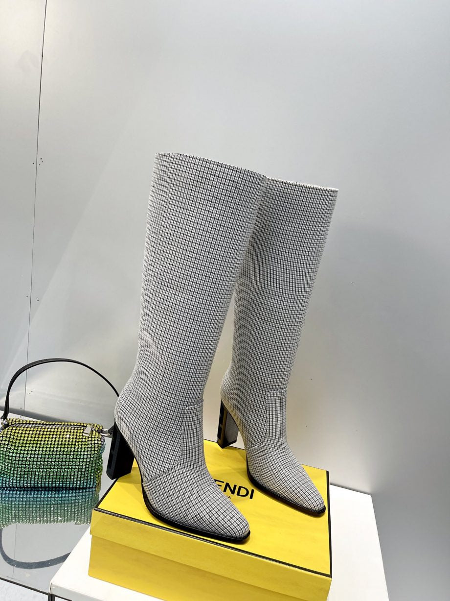 FD Cut High-Heeled FF Chenill Boots Grey For Women