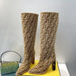 FD Cut High-Heeled FF Chenill Boots Brown For Women