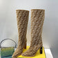 FD Cut High-Heeled FF Chenill Boots Brown For Women
