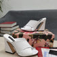 DolGa Satin Mules With Geometric Heel White For Women DG Shoes